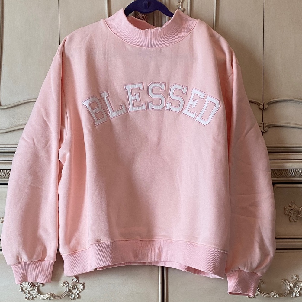 Blessed Pink Mock-neck Sweatshirt